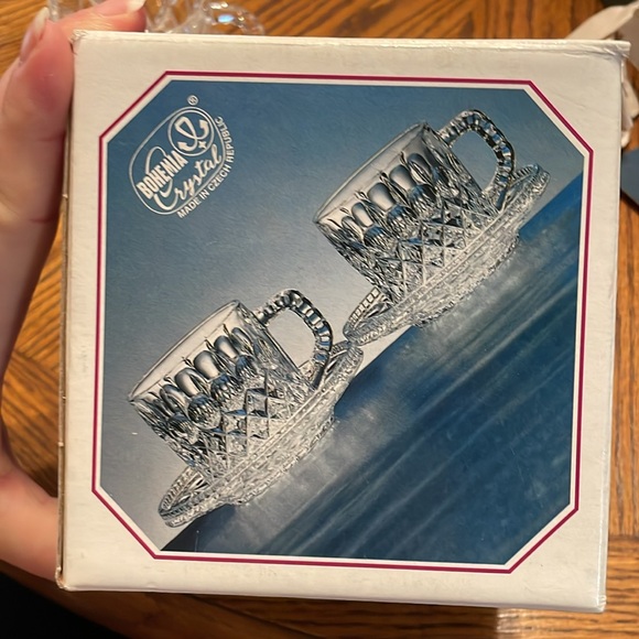 Vintage Bohemia Crystal Lead Crystal Over 24% PbO 2 Cups with 2 Saucers - Picture 10 of 15